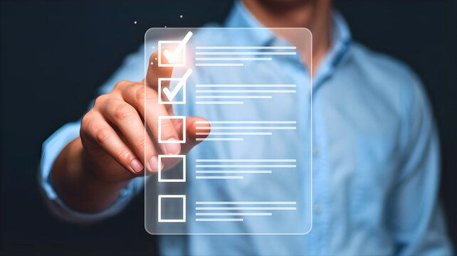 Mastering the Checklist: A focused individual interacts with a digital checklist, highlighting a focus on precision and completion. This image captures the essence of control and detail.