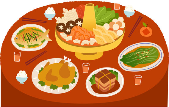 Traditional Chinese reunion dinner feast