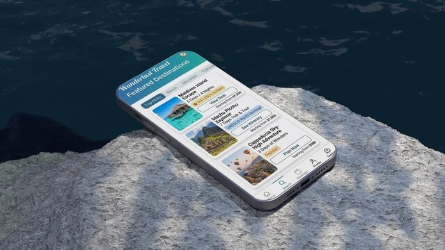 3D Travel App Smartphone UI Mockup Animation