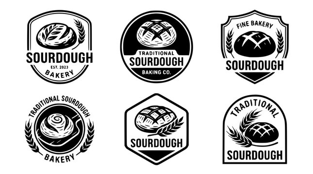 Collection of vintage sourdough bakery logo design vector emblems