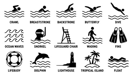 Obraz premium Collection of swimming icons depicting various water sport activities