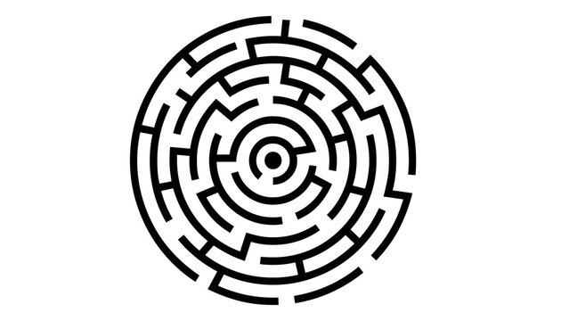black and white labyrinth maze design vector illustration for puzzle games and mindfulness