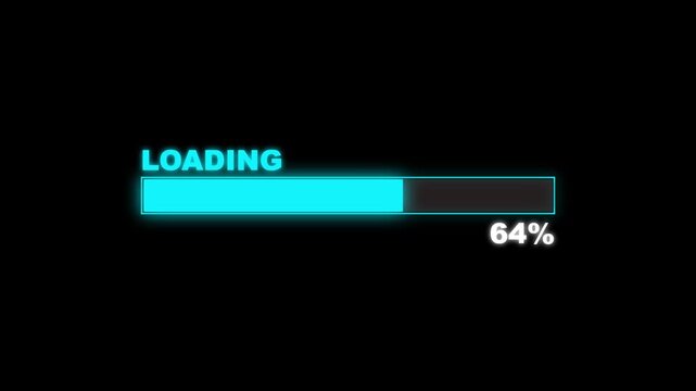 Loading bar 0-100 animated, Progress  loading bar on black background. 4k