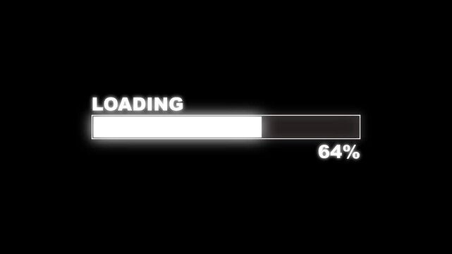 Loading bar 0-100 animated, Progress  loading bar on black background. 4k