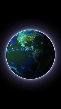 Vibrant earth globe glowing with light and aura in space. Earth globe planet. Luminous earth globe animation for cosmic phenomena and planetary science visuals art.