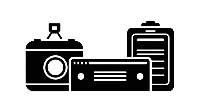 A collection of electronic devices including a camera, digital audio player, and tablet computer