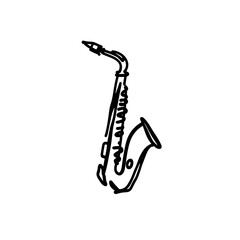 Naklejka premium Saxophone icon logo design. Woodwind instrument sign and symbol. Jazz saxophone icon. Musical instrument for jazz club or music festival.