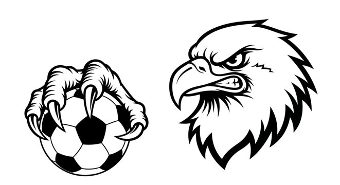 Dynamic Eagle Head and Powerful Talon Gripping a Soccer Ball &ndash; Ideal Sports Mascot Logo Design Element for Team Identity and Branding