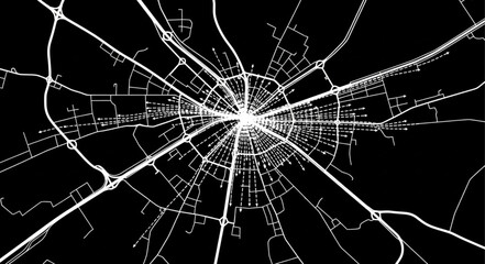 Abstract radial pattern of city streets at night. © Uli