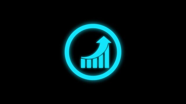 Business  icon glowing neon circle with digital glitch background 4K. Glow loop animation on black background.