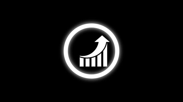 Business  icon glowing neon circle with digital glitch background 4K. Glow loop animation on black background.