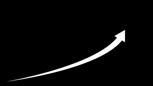 Animated white rising arrow symbolizing business growth, profit increase, success, analytics, and financial progress for presentations and digital content, alpha channel