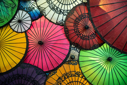 Display of colorful umbrellas in Burma, Myanmar