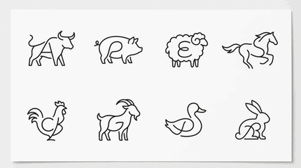 Farm animals line drawings collection. © pratama yudi