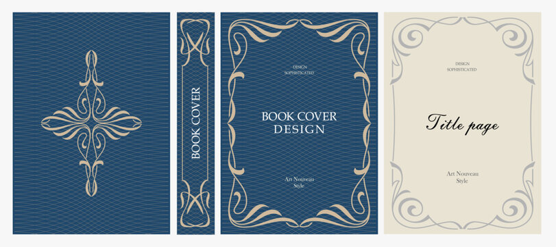 Classic vintage book cover, title page, spine design with Art Deco, Baroque, Art Nouveau and Victorian ornaments. Elegant decorative frame, retro style for publications, posters and artistic layouts.