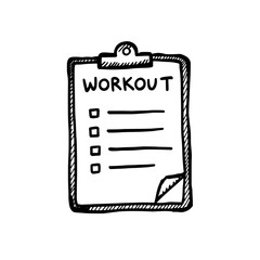 Fototapeta premium Workout plan clipboard icon logo design. Fitness schedule sign and symbol. Training plan icon. Hand drawn doodle for exercise and gym tracking.