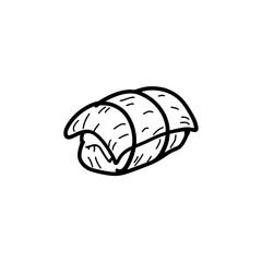 Doodle sushi roll icon logo design. Hand drawn maki sushi sign and symbol. Japanese food roll icon. Restaurant menu design. © Salma