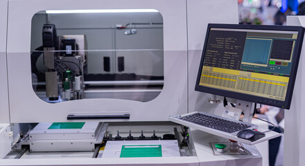 Printed circuit board drilling machine  electronic circuit board manufacturing in industrial factories. © Photo Gallery