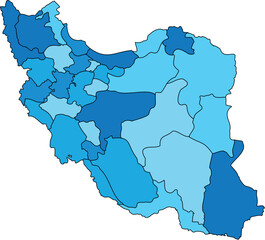 Obraz premium Iran Political Map with Provinces – Blue Color Gradient Flat Vector, Administrative Regions, Editable
