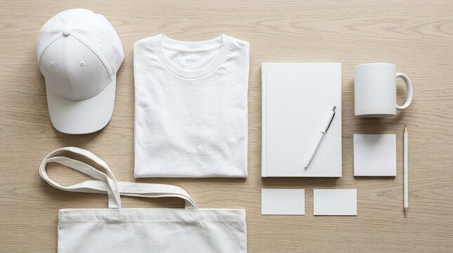 Corporate identity branding mockup featuring a white merchandise set.