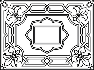Black and white vector sketch of an ornamental ornamental frame with fleur de lis elements for structure. © Munna_SH