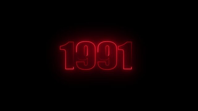 1991 Glowing Neon Line Text Animation, Powerful Abstract Neon Number Design in Stunning Highlighting the Iconic and Important Year important date.