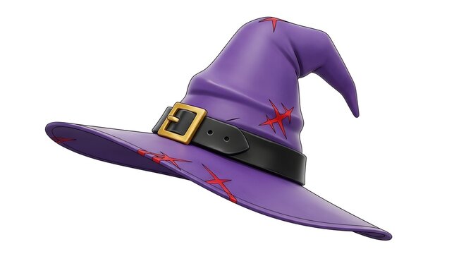 Purple witch hat with golden buckle and red star patch illustration