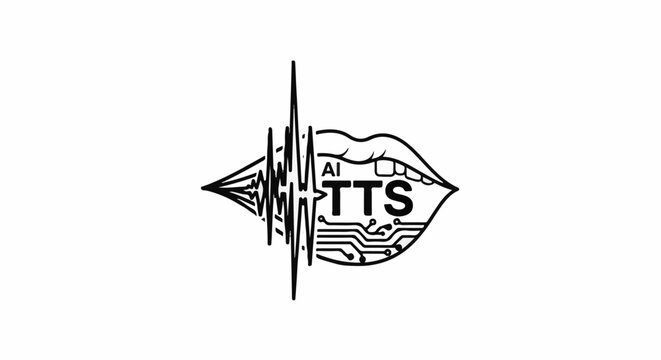 Minimalist line art logo of a mouth with sound waves and circuits