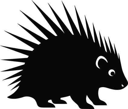 Black silhouette of a north american porcupine with alert eyes