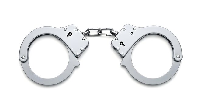 Shiny metal handcuffs isolated on a clean white background studio shot