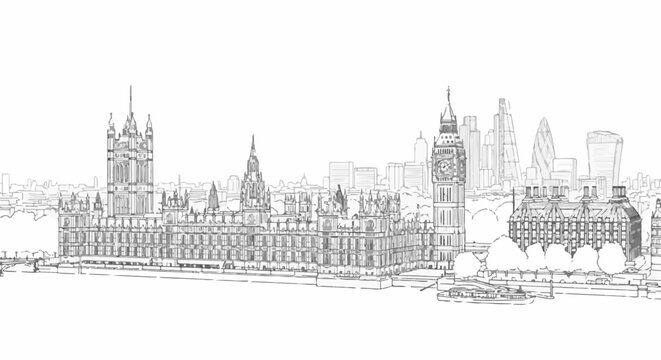 Iconic city skyline with famous clock tower and parliamentary buildings