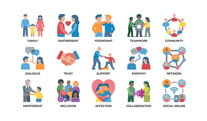 Fototapeta premium Social icons illustrating relationships and community on white