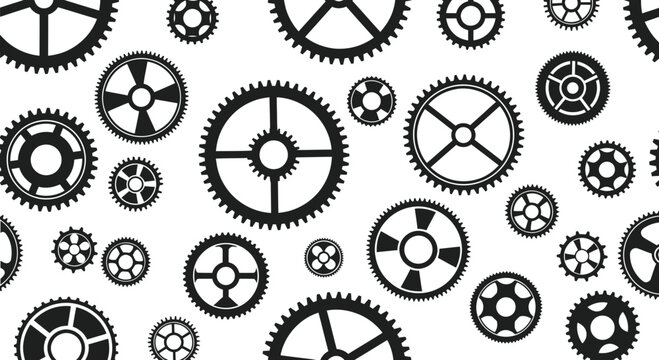 Black gears on white background.