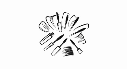 Obraz premium Hand-drawn sketch of mascara wands and brush strokes on white