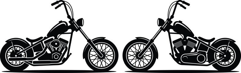 Custom chopper motorcycle silhouettes set with classic cruiser bikes side view isolated on white background for design © SreePoreshChandra