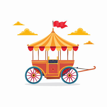 Vintage Circus Wagon with Striped Canopy and Red Flag