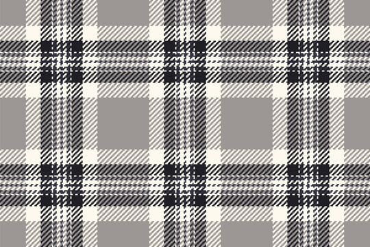Direct fabric vector pattern, skirt check textile tartan. Handsome seamless plaid texture background in vintage gray and sea shell colors.