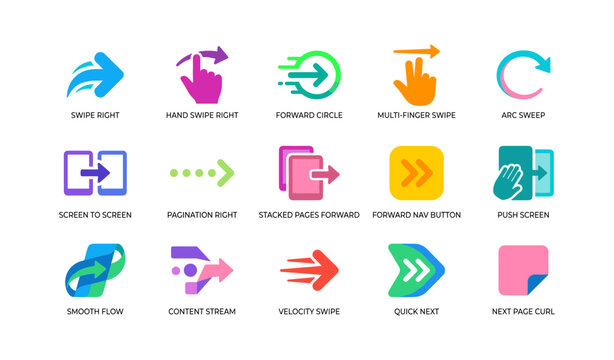 Swipe and navigation icons displayed in grid on white background