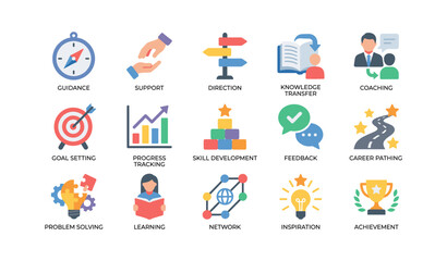 Fototapeta premium Career development and coaching icons on white background