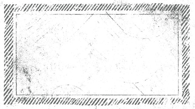 Distressed grunge rectangular frame with diagonal hatching and speckle texture border rectangle