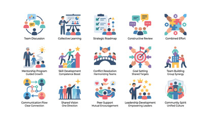 Fototapeta premium Teamwork and learning icons depicting collaboration and growth