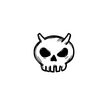 Retro space invader icon logo design. Alien creature sign and symbol. Hand drawn doodle invader icon. Gaming and tech character.