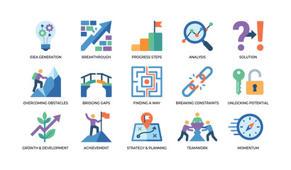 Fototapeta premium Business concept icons illustrating problem solving and growth