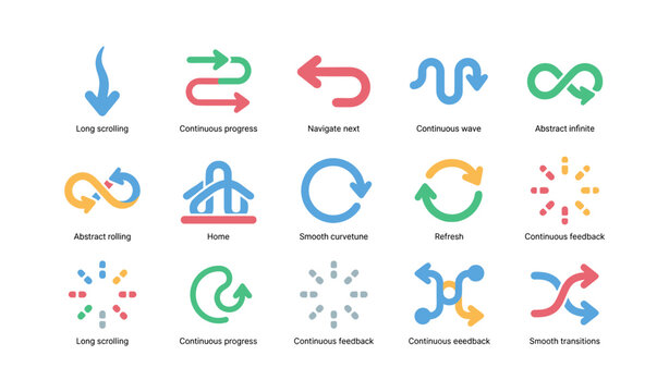 Collection of arrow and loop icons for navigation concepts grid