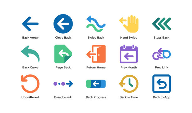 Back navigation and return icons arranged on white background