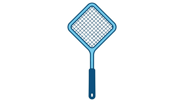 A blue fly swatter with a long handle and a mesh grid design, used for effectively catching insects and flies both indoors and outdoors.