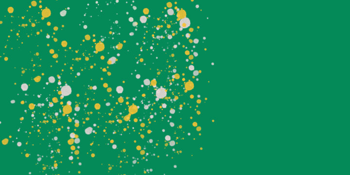 A vibrant cosmic explosion of dots and particles against a green backdrop
