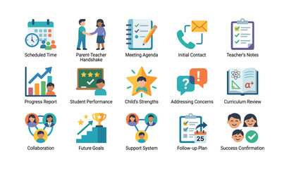 Fototapeta premium Parent teacher meeting icons showing school meeting concepts