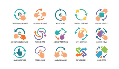 Naklejka premium Touch rotation and gesture icons arranged in grid layout