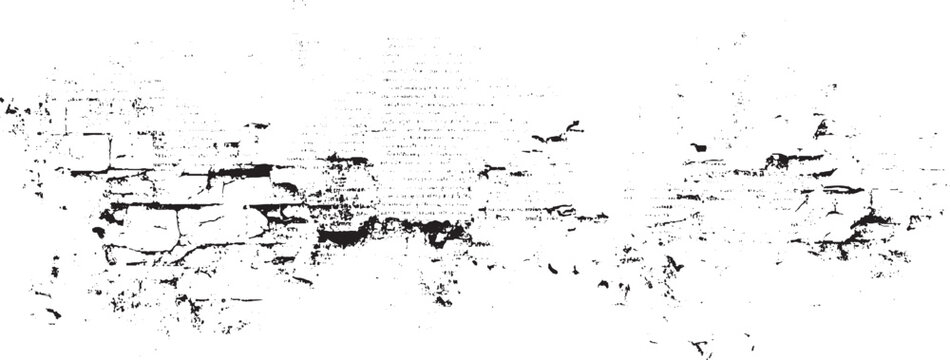 Textured black and white distressed brick wall with faint text overlay grunge